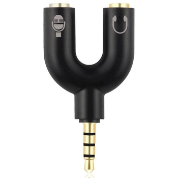 Разветвитель для наушников и микрофона 3,5 мм Jack 3-pin на 4-pin аудиоадаптер, сплиттер, черный