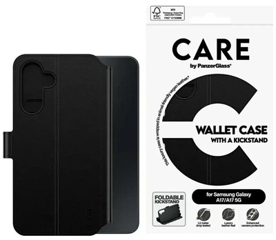Etui z klapką PanzerGlass CARE Wallet Case M. Kickstand do Samsung Galaxy M17 5G / A17 / A17 5G Black (5715685031649)