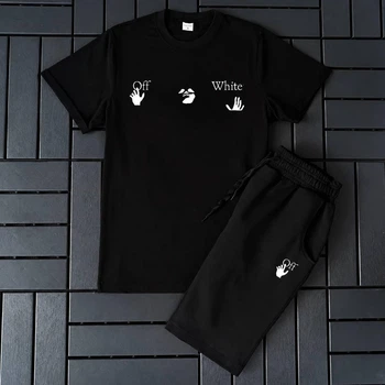 Летний костюм Off-White футболка + шорты черный L 4207