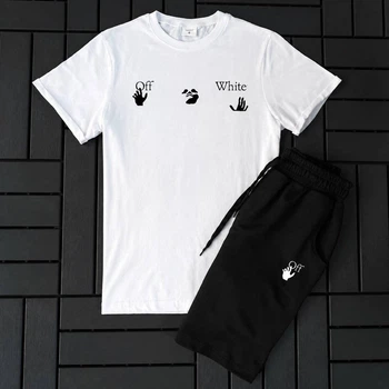 Летний костюм Off-White футболка + шорты белый с черным XL 4208