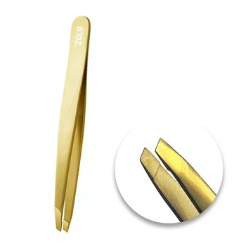 Пинцет профессиональный для бровей ZOLA GOLD Professional eyebrow tweezers скошенный