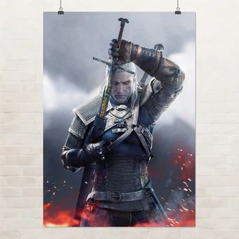 Постер Відьмак Геральт витягує меч, Witcher, плакат для геймера, A2 60×43 см (id1294)