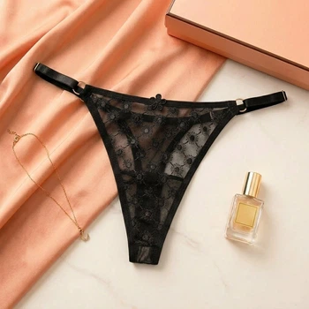 Жіночі трусики стрінги з візерунком Honey Fashion Accessories One Size (XS/S/M) чорний (2-244)