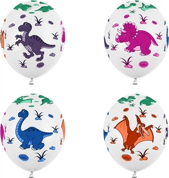 Balony PartyDeco Dinozaury Pastel pure 30 cm Białe 50 szt (5901157492234)