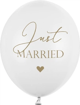 Balony PartyDeco Pastel Pure Just Married 30 cm Białe 50 szt (5902230764118)