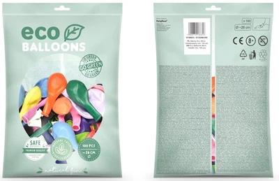 Balony PartyDeco Eco metalizowane 26 cm Wielokolorowe 100 szt (5900779136656)
