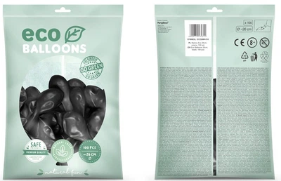 Balony PartyDeco Eco metalizowane 26 cm Czarne 100 szt (5900779135314)