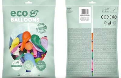 Повітряні кульки PartyDeco Eco пастельні 30 см Різнокольорові 100 шт (5900779136649)