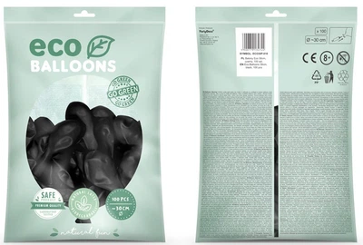 Повітряні кульки PartyDeco Eco пастельні 30 см Чорні 100 шт (5900779134744)