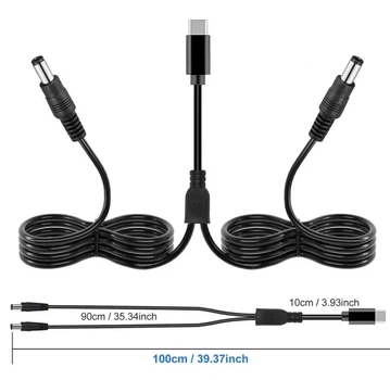 Кабель розгалужувач 2в1 для роутера с триггером PD 12V Type-C на 2×DC 5.5×2.5 (Max 36W, 3A) 1м.