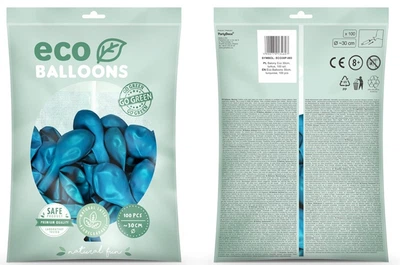 Повітряні кульки PartyDeco Eco пастельні 30 см Бірюзові 100 шт (5900779134607)