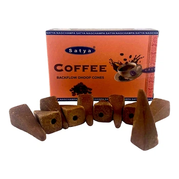Пыльцевые благовония арома-конусы с обратным потоком - Coffee Backflow Dhoop Cones, Масала Satya (Кофе)
