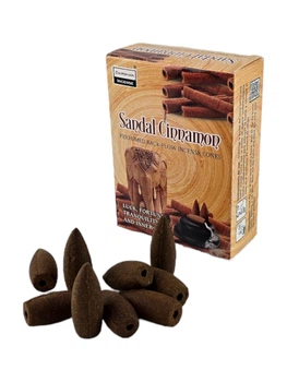 Пыльцевые благовония арома-конусы с обратным потоком - Sandal Cinnamon Backflow Dhoop Cones, Масала Darshan (Корица и сандал)