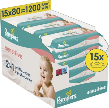 Набір вологих серветок Pampers Sensitive Baby Wipes 15 x 80 шт (8001841063188)