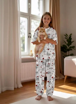 Пижама хлопковая oversize футболка + штаны для девочки 140-146 белый