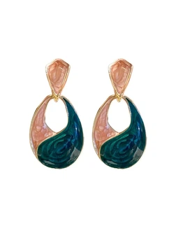 Сережки жіночі з підвісками овалами двокольорові Fashion Jewelry Зелені з рожевим 20452