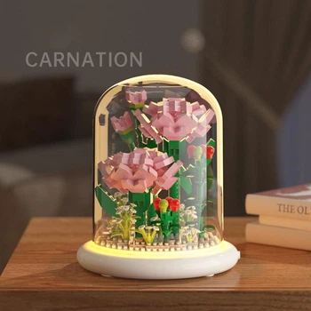 Конструктор квіти в колбі на 570+ деталей з підсвіткою нічник Carnation