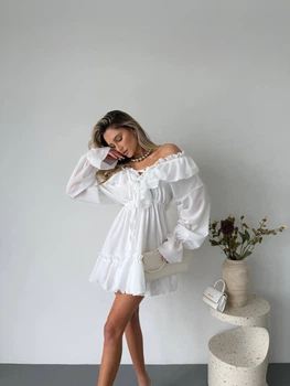 Жіноча шифонова сукня міні білого кольору 29556 One Size
