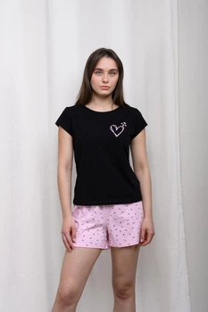 Піжама жіноча N.EL футболка та шорти принт Чорний/Love, розмір M