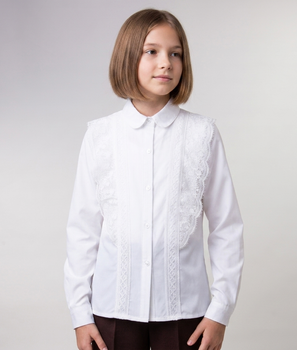 Блуза детская для девочки молочная с кружевом (L 8206) 122