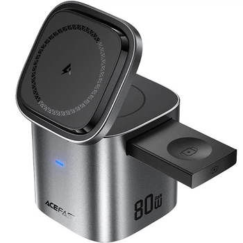 Зарядний бездротовий пристрій ACEFAST Z9 Wireless QI 6в1 80W USB-C для телефона, ноутбука, годинника, навушників та планшета Сірий