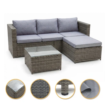 Комплект садовой мебели LEOBRO Lounge Set 3-в-1 (LB-1057) из ротанга, диван + стол + пуф, для террасы и сада