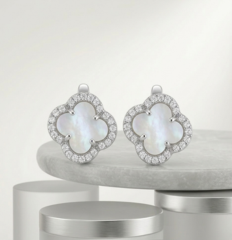 Серебряные серьги в стиле " Van Cleef " Ван Клиф с перламутром