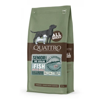 Беззерновой корм Quattro Senior Diet All Breed Fish&Krill с белой рыбой для пожилых собак (+10 лет) и собак с избыточным весом 12кг