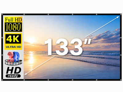 Экран для проектора 133" дюйма BIOSCOPE Touch 16:9 настенный портативный Стрейчевая ткань белая в комплекте крепление для дома и улицы универсальный экран для проектора путешествий полотно для фильмов офиса и дома