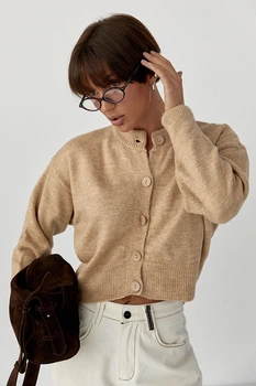 Теплий в'язаний короткий кардиган Lurex Світлий коричневий One Size (257003)