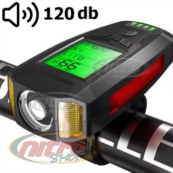 Велофонарь с компьютером сигналом и сигнализацией AS0808-XPG+2LED(Yellow)+2COB(Red) выносная кнопка Waterproof аккум. ЗУ microUSB