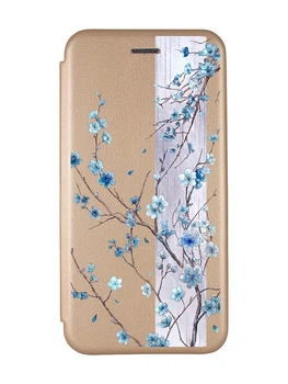 Чохол-книжка золотий з малюнком на Xiaomi Redmi 9C/10A Квітуча сакура (принт 422)