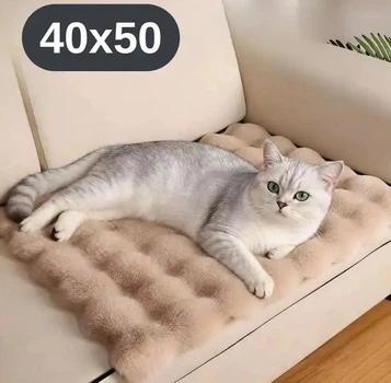 М’який лежак для котів і собак 40×50 см , коричневий— пухнастий килимок під норку, теплий KT8001322