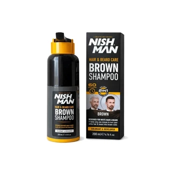 Шампунь-фарба для волосся та бороді Nishman Hair & Beard Color Shampoo (Коричнева / Brown), 200 мл
