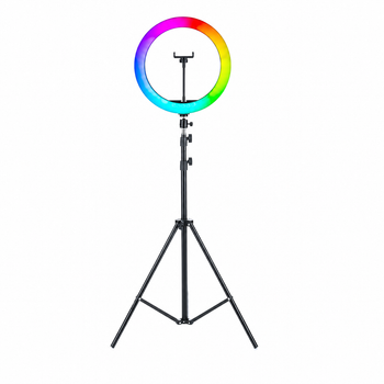 Разноцветная кольцевая RGB LED лампа 36 см + штатив 2м RGB MJ33 набор блогера