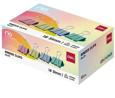 Упаковка биндеров Deli Rio EZ71 51 мм 12 шт Ассорти (6941625118104)