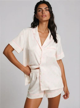 Піжама Victoria's Secret Glazed Satin Heart Short Pajama Set - M - Білий
