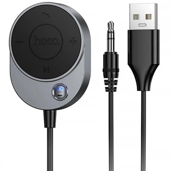 Аудио ресивер HOCO E150 Bluetooth адаптер для автомагнитолы BT5.4 с кабелем AUX 1.5м Grey