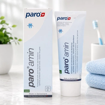 Зубная паста Paro Amin 75 мл, аминофторид 1250 ppm, комплексная защита, с пантенолом