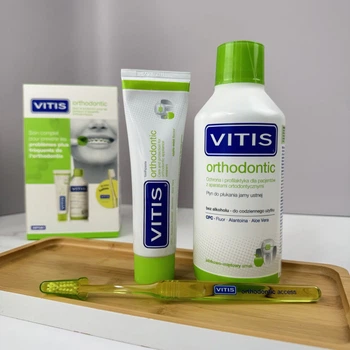 Набор VITIS Orthodontic: ополаскиватель 500 мл + зубная паста 100 мл + щетка в ПОДАРОК - для брекетов