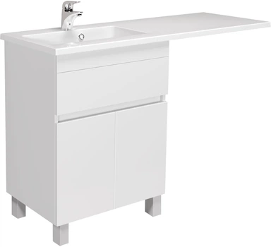 Тумба підлогова Мойдодир City White-60 з умивальником Adam 120 L з крилом праворуч над пральною машиною
