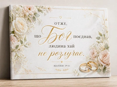 Картина на холсте с библейской надписью, подарок на свадьбу, декор для дома молодоженов "Розы", размер 30х40 см.
