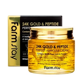 Крем для лица антивозрастной с коллоидным золотом и пептидами FarmStay 24K Gold & Peptide Perfect Ampoule Cream, 80 мл