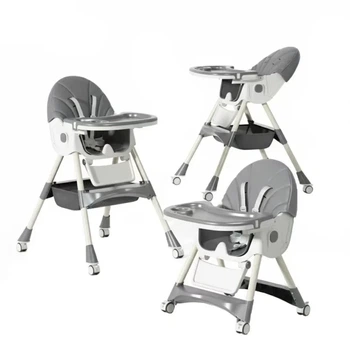 Детский Стульчик для кормления Kidoro One (ST-6540 Dark Grey) из экокожи, на колесах со стопорами