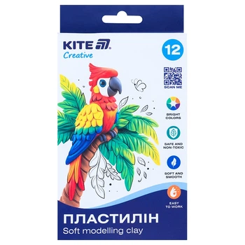 Пластилин восковой Kite Creative K-086, 12 цветов, 200 г