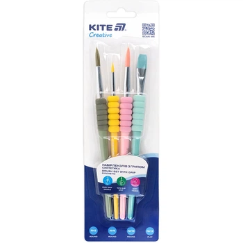 Набор кистей с грипом Kite Creative K-334-2 (синтетика круглые 2, 6, 10, плоская 12)