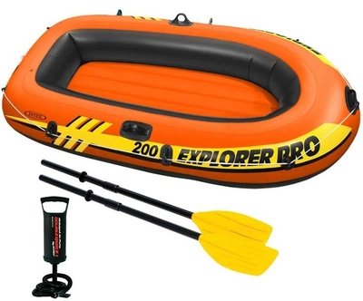 Надувная лодка Intex Explorer Pro 200 двухместная 196×102×33 см, до 120 кг, комплект весла и насос