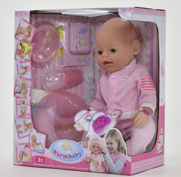 Пупс функциональный Warmbaby 8006-421 А с аксессуарами, в коробке