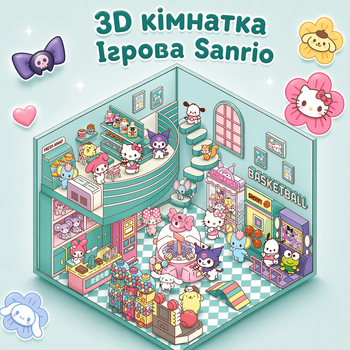 Набір наклейок стікерів румбокс Ігрова 1319 см, кімнатка з наклейок Hello Kitty, Куромі, Pochacco, Sanrio