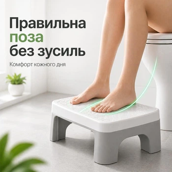 Підставка для ніг під унітаз ергономічна для дорослих (туалетний табурет-сходинка) - туалетна підставка для правильного сидіння та постави, антиковзна до 90 кг